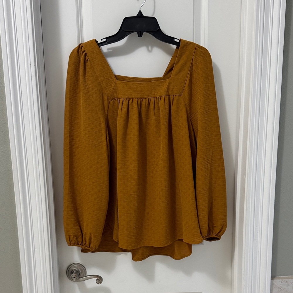 Wonderly Mustard Square Neck Puff Sleeve Top